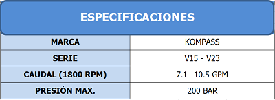 Tabla de Especificaciones